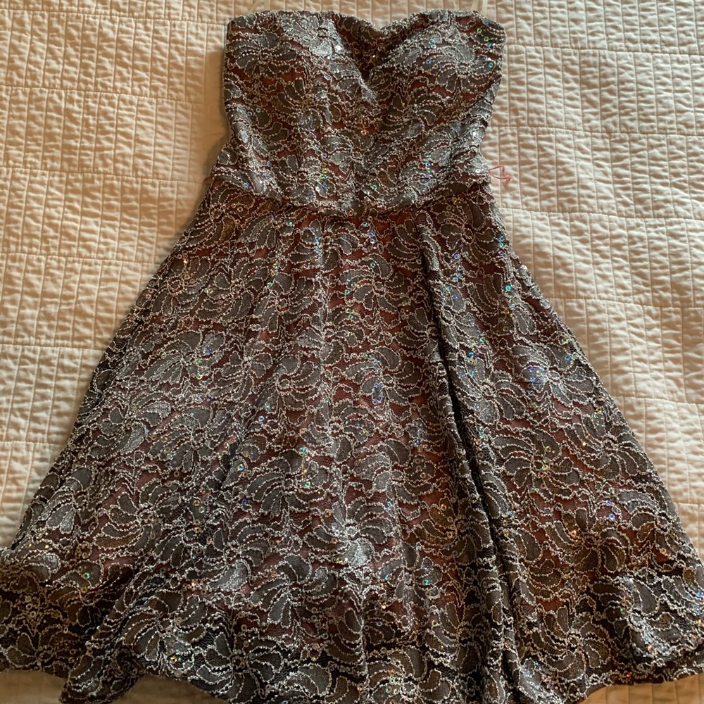 silver and pink dress